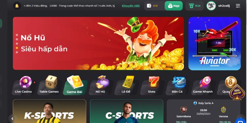 Giao diện khi đăng nhập app UK88 thành công Giao diện khi đăng nhập app UK88 thành công