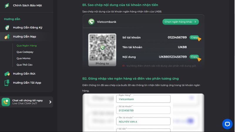 Chi tiết hướng dẫn nạp tiền qua ngân hàng UK88 Chi tiết hướng dẫn nạp tiền qua ngân hàng UK88